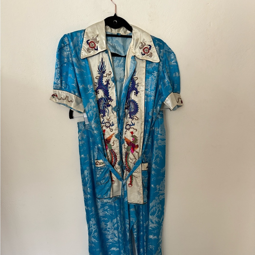 Vintage silk Chinese embroidered pants set